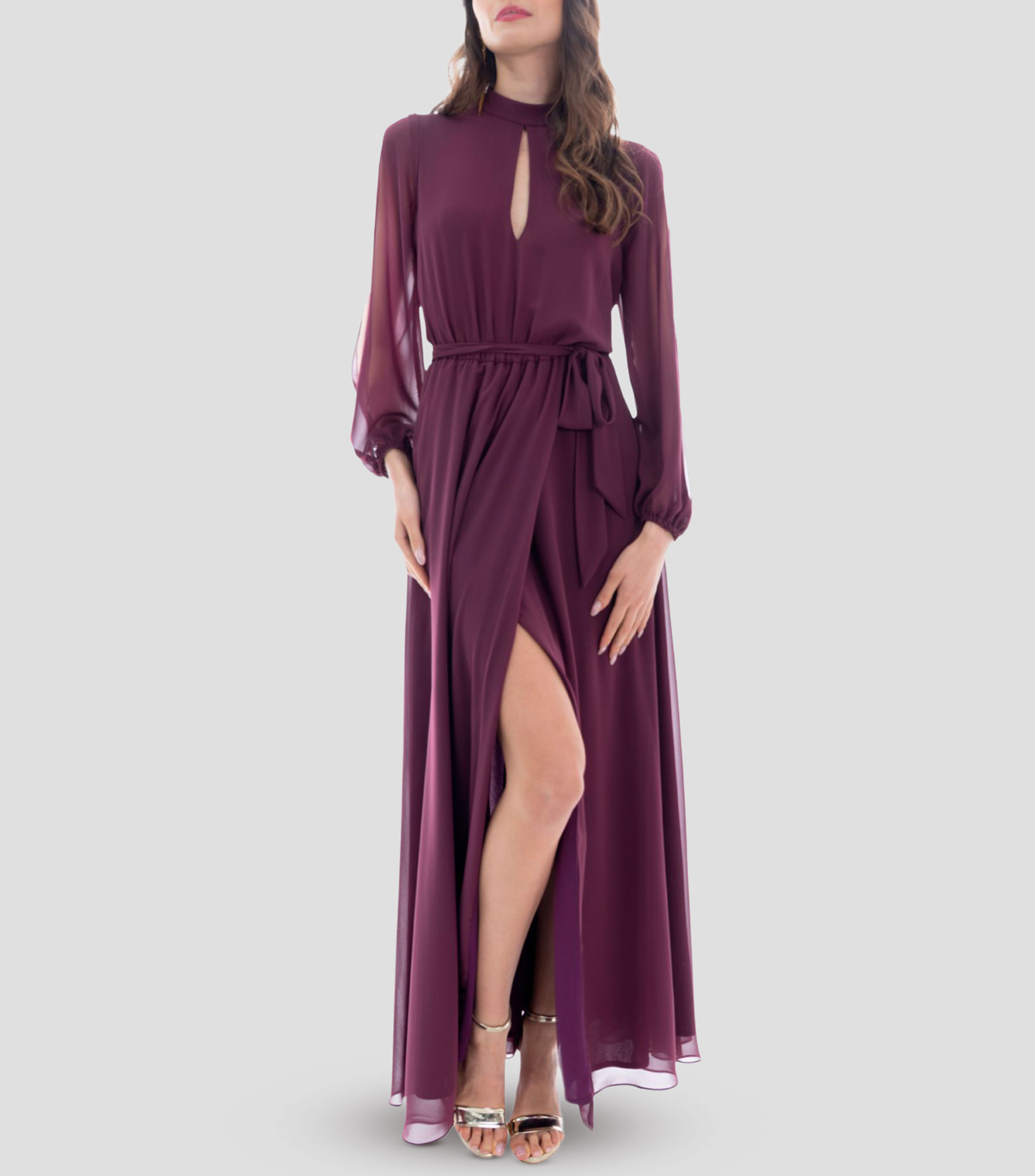 Vestido de fiesta largo manga larga liso Mujer
